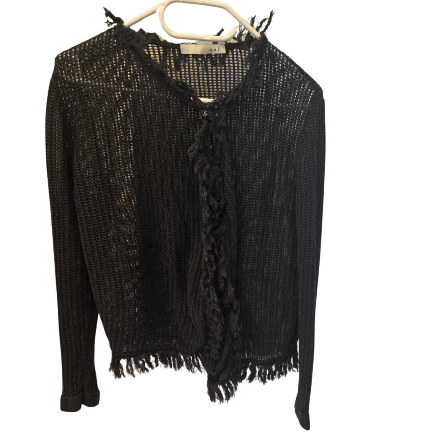 קרדיגן סרוג שחור עם פרנזים מבית Oui