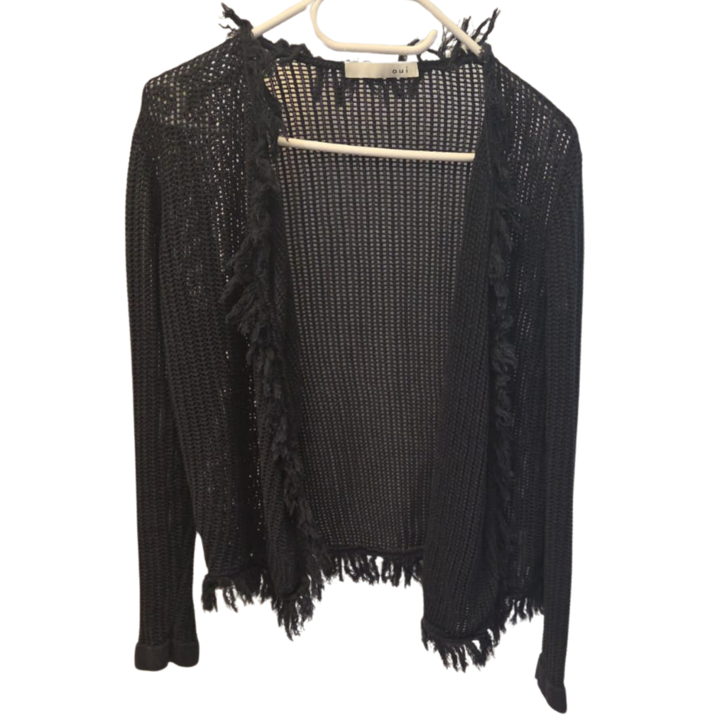 קרדיגן סרוג שחור עם פרנזים מבית Oui