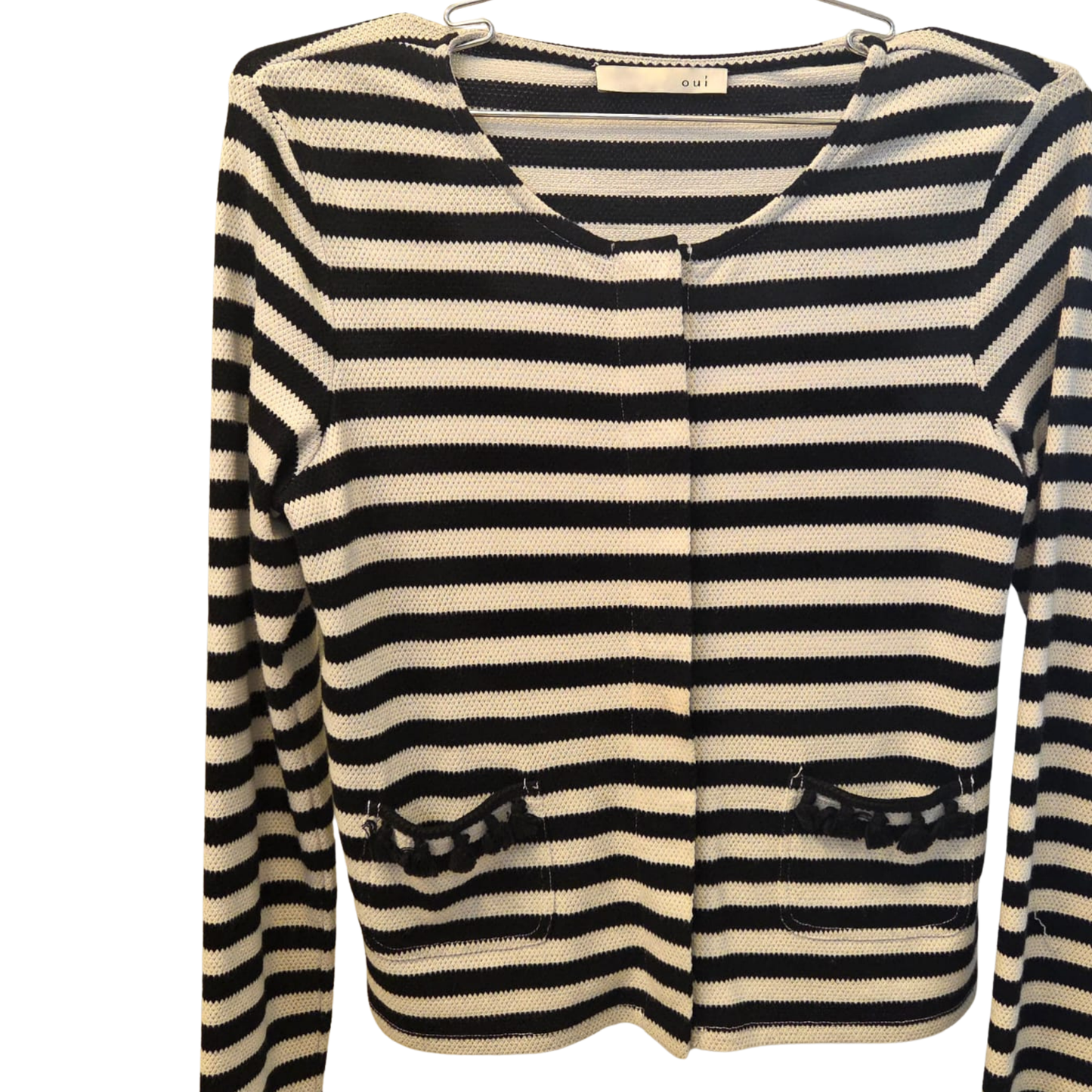 קרדיגן קלאסי עם פסים שחור-לבן  Oui