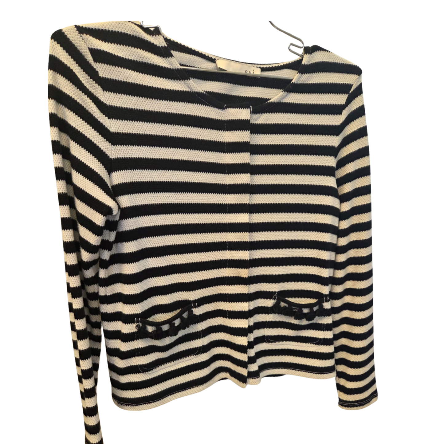 קרדיגן קלאסי עם פסים שחור-לבן  Oui